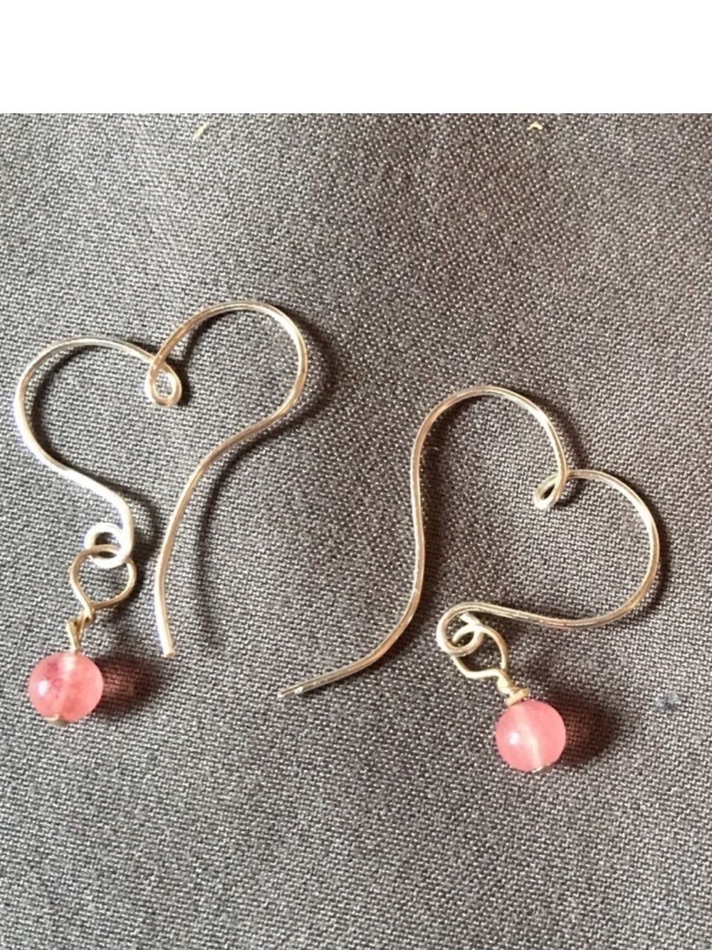 Sterling silver wire Heart earrings w/ pink stone